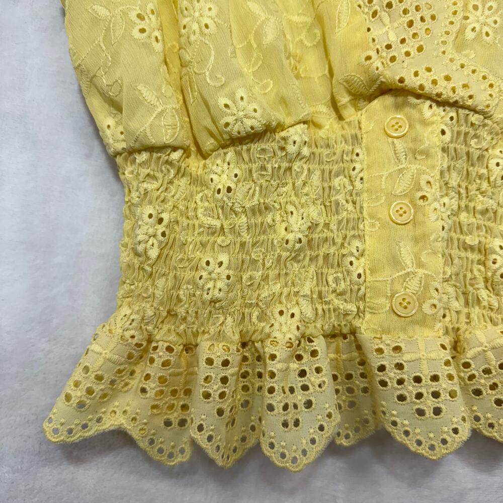Rose & Grey M Yellow Eyelet Lace Crop Top Ruffle Cottage Coquette Softgirl Cute - Picture 4 of 10